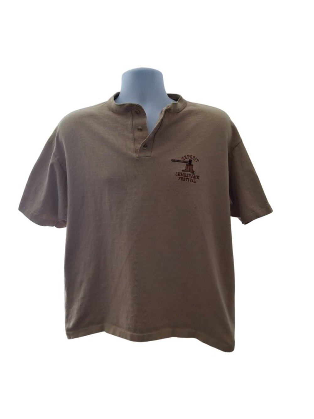 Vintage Depot Henley T Shirt XL Tan Lumberjack Festival USA Outdoor Workwear